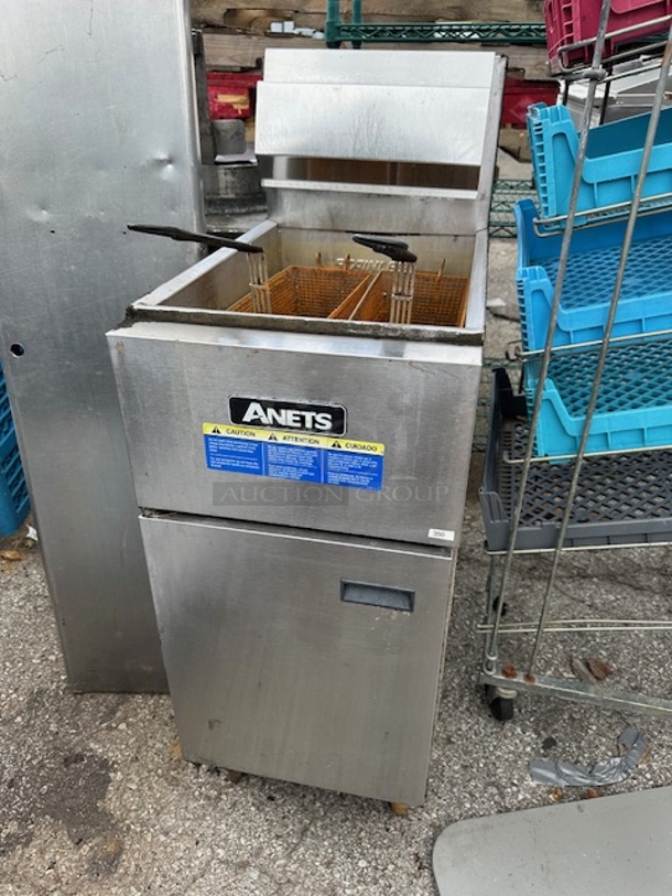 One Anets Natural Gas 40lb Deep Fryer With 2 Baskets. Model# SLG40. 16X28X46. $3256.00 - Image 1 of 2