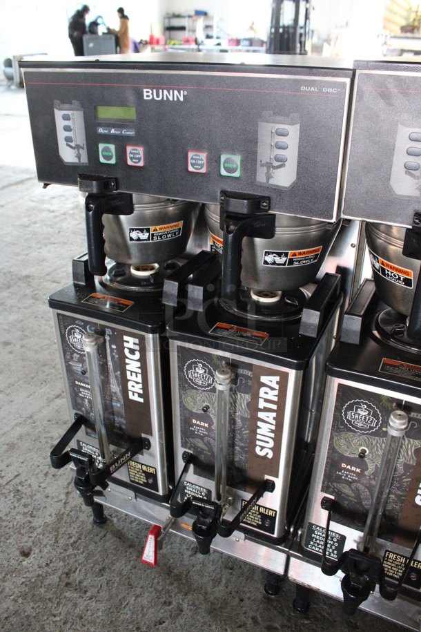 2016 Bunn Model DUAL SH DBC Stainless Steel Commercial Countertop Dual Coffee Machine w/ Hot Water Dispenser, 2 Stainless Steel Brew Baskets and 2 Bunn Model SH SERVER Satellite Servers. 120/208-240 Volts, 1 Phase. 18x24x36. Tested and Working! - Image 4 of 6