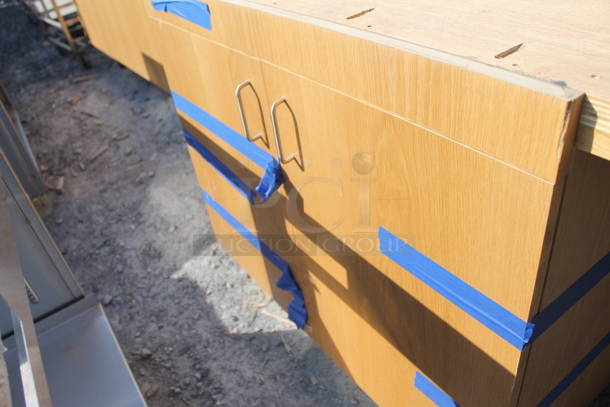 BRAND NEW! ACS FAB LLC Stainless Steel Counter w/ 2 Wood Pattern Doors on Commercial Casters. - Image 5 of 6