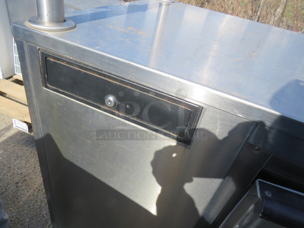 One STainless Steel Kiosk With 1 Door Cooler, Hand Sink, Cash Drawer, Work Area, SS Flip Up Side Table, 240 Volt Breaker Box, Ariston Hot Water Heater, 4 Doors For Storage, On Casters. 85X35X61 - Image 3 of 6