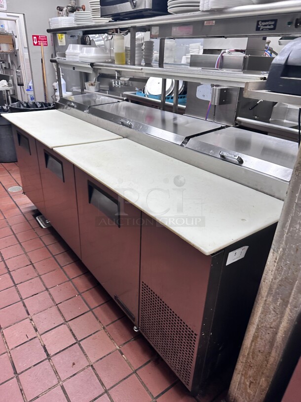 Working! True TPP-93 93 inch Commercial Pizza Prep Table w/ Refrigerated Base, w/ Double Shelves 115v NSF Tested and Working! - Image 6 of 10