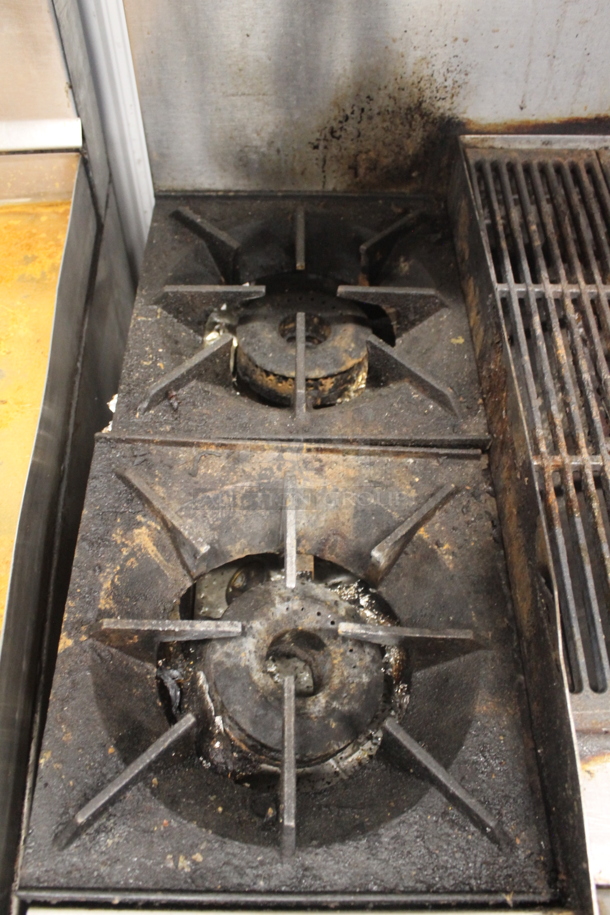 Therma-Tek TMD36-2-24RB-1N Commercial Stainless Steel Natural Gas Oven With 2 Burners And Charbroiler On Commercial Casters.  - Image 6 of 8