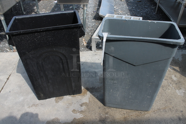 2 Poly Slim Jim Trash Cans; Black and Gray. 2 Times Your Bid!  - Image 3 of 5