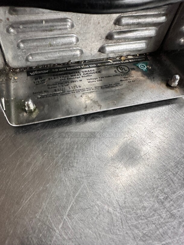 Working! Weston 8 1/2 Hp Stainless Steel Pro-Series Electric Heavy Duty Meat Grinder, Model# 08-0801-W 115 Volt Tested and Working! - Image 8 of 8