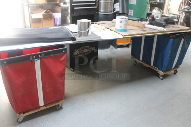 ALL ONE MONEY! Lot of 2 Laundry Carts w/ Countertop and Contents. BUYER MUST REMOVE. - Image 1 of 7