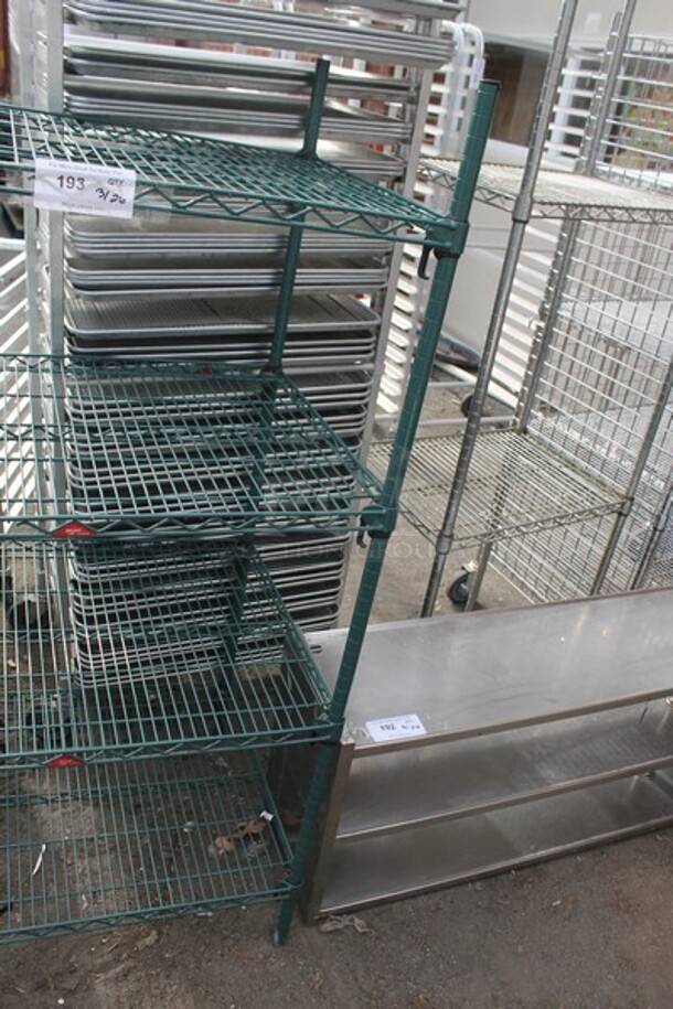 Metro Green Finish 4 Tier Wire Shelving Unit. BUYER MUST DISMANTLE. PCI CANNOT DISMANTLE FOR SHIPPING. PLEASE CONSIDER FREIGHT CHARGES. - Image 2 of 7
