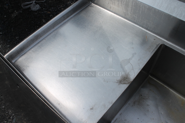 Stainless Steel Commercial 3 Bay Sink w/ Left Side Drain Board. No Legs. Bays 23x23. Drain Board 22x26.  - Image 6 of 11