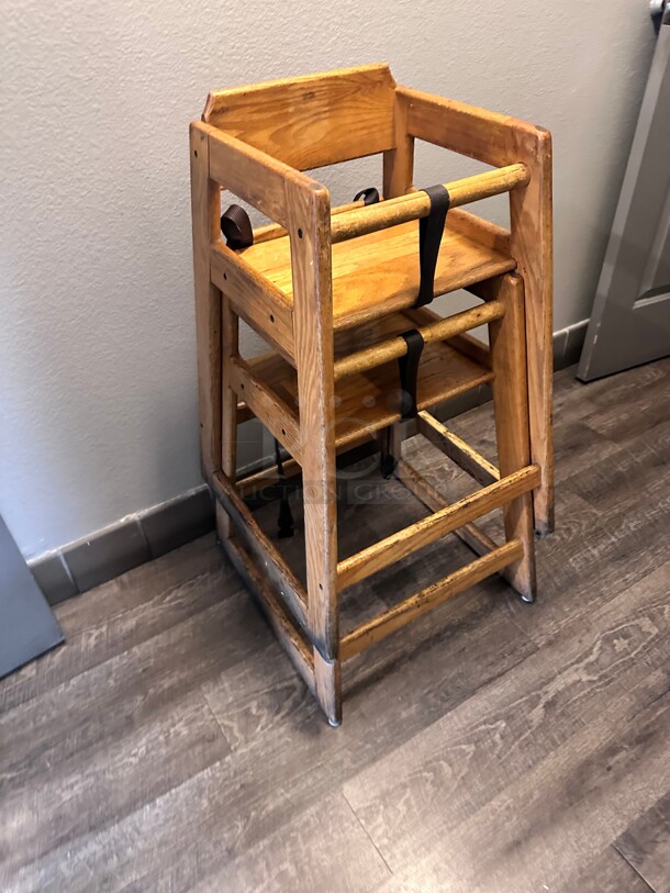 Youngstar Assembled Stacking Restaurant Wood High Chair with Light Finish NSF 
12x12x32 - Image 1 of 5