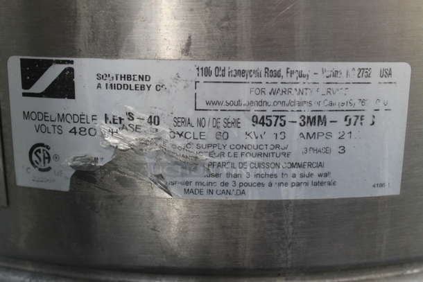 Southbend KEPS-40 Stainless Steel Commercial Floor Style Electric Powered 40 Gallon Steam Kettle. 480 Volts, 3 Phase. - Image 11 of 12