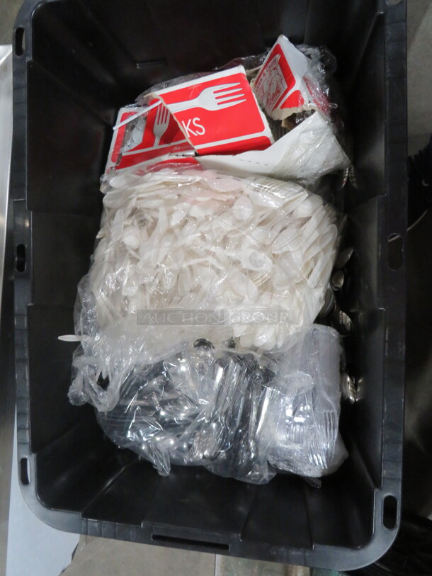 One Mega Lot Of Assorted Poly Flatware. - Image 1 of 1
