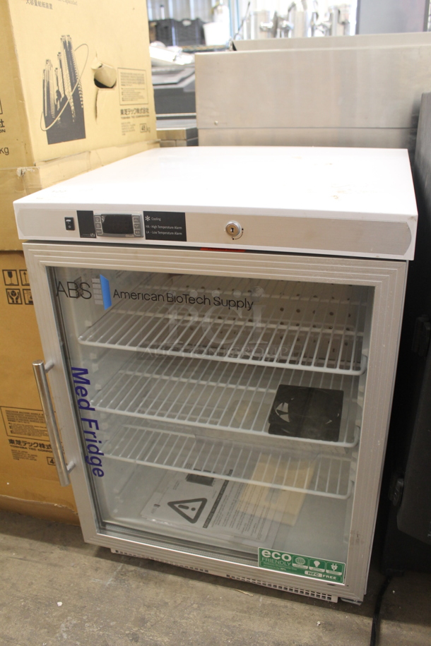 ABS PH_ABT-HC-UCBI-0404G-ADA-DJA American BioTech Supply White Pharmacy Undercounter Built-In Cooler With Polycoated Shelves. 115V, 1 Phase. Tested and Powers On But Does Not Get Cold