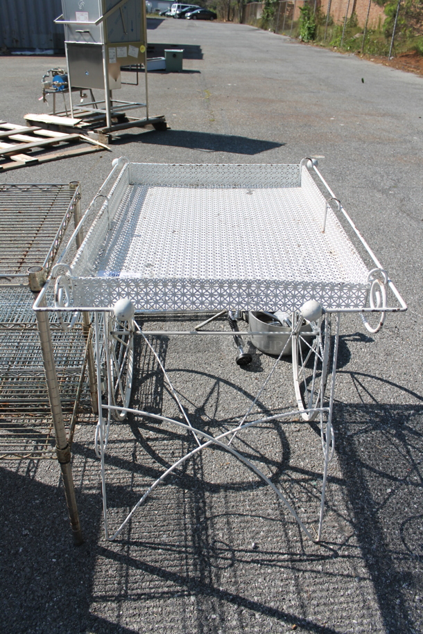 White Metal Stand w/ 2 Wheels. - Image 1 of 2