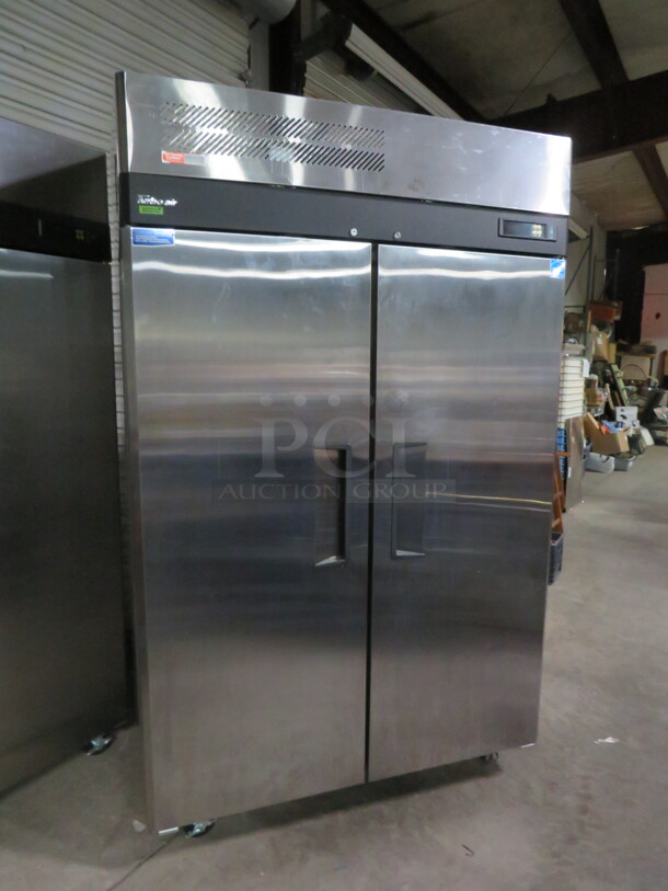 One WORKING Turbo Air Stainless Steel 2 Door Freezer With 5 Racks, And Keys On Casters. Model# M3R47-2-N. 115 Volt. 51X31X83. $4545.87 - Image 3 of 5