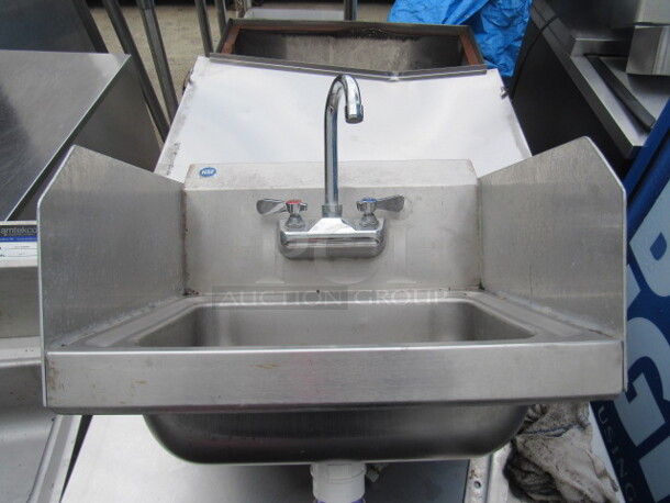 One Stainless Steel Hand Sink With Back Splash, R/L Side Splash And Faucet. 17.5X16