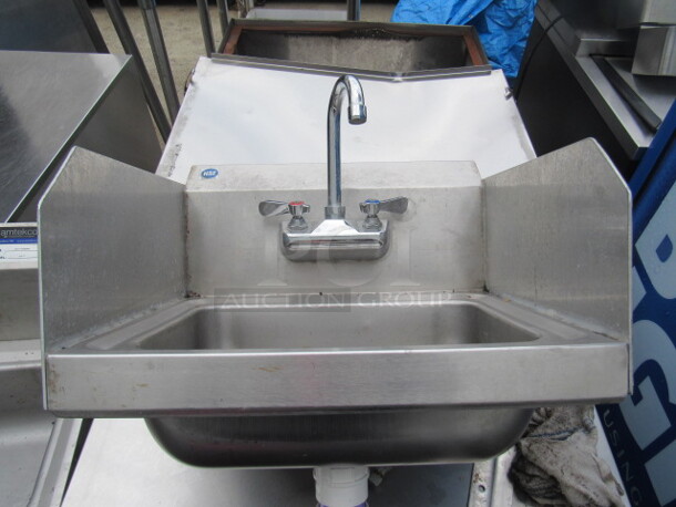 One Stainless Steel Hand Sink With Back Splash, R/L Side Splash And Faucet. 17.5X16 - Image 1 of 1