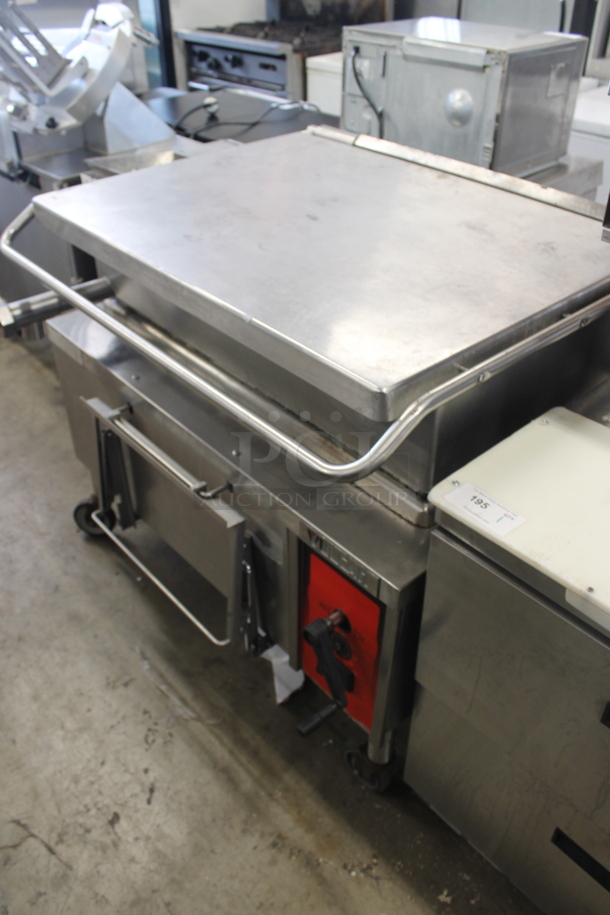 Vulcan Stainless Steel Commercial Natural Gas Powered Floor Style 40 Gallon Tilting Braising Pan on Commercial Casters. - Image 1 of 7