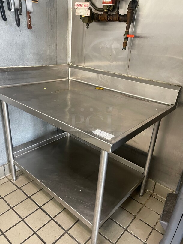 Clean! Commercial 48 inch Stainless Steel Table With Stainless Shelf NSF With Splash Guard - Image 1 of 7