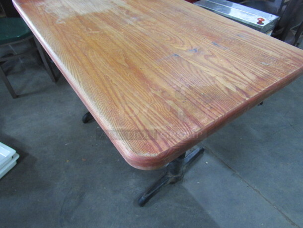 One Wooden Wall Sided Table With Dual Pedestal Bases. 48X30X30 - Image 2 of 3