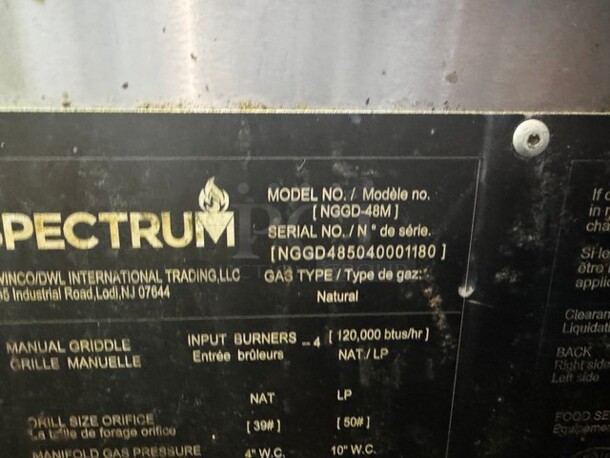 Spectrum NGGD-48M 48" Natural Gas Manual Griddle! - Image 6 of 7