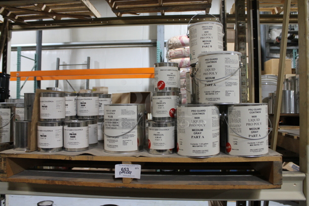 ALL ONE MONEY! PALLET LOT of Various Items Including Pro Guard Liquid Pro Poly Medium Gray Part A, Liquid Rubber and Proflex Gray Part A. BUYER MUST REMOVE. - Image 1 of 3