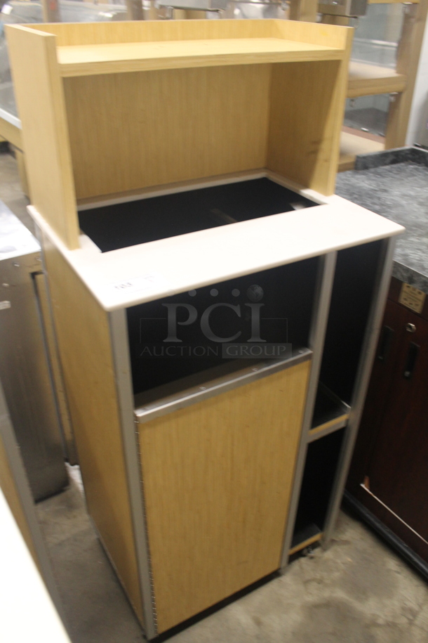 Wood Pattern Trash Can Shell w/ Trash Deposit Hole, Over Shelf and Door.  - Image 2 of 5