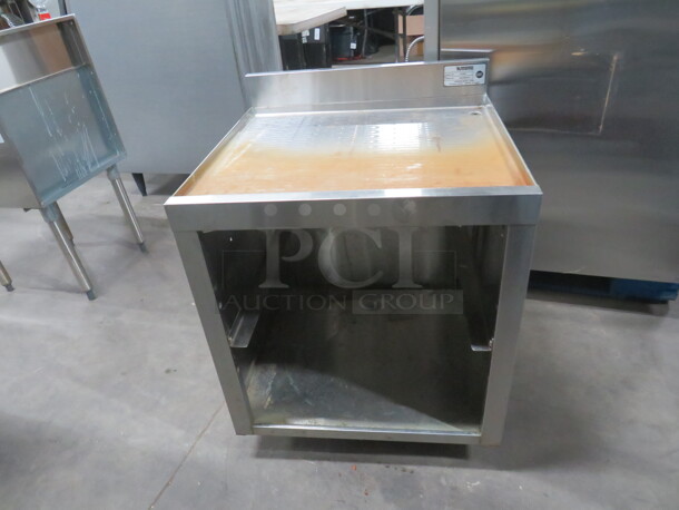 One Krowne Stainless Steel Under Bar Drain Table With Under Storage, Will Hold 2 Dishwasher Racks.  Model# 18-GSB1. 24X23.5X31