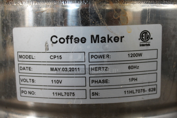 2011 Omcan CP15 Metal Countertop Coffee Maker. 110 Volts, 1 Phase.  - Image 6 of 6
