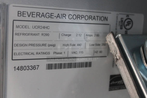 BRAND NEW SCRATCH AND DENT! Beverage Air UCR24HC Stainless Steel Commercial Single Door Undercounter Cooler w/ Commercial Casters. 115 Volts, 1 Phase. Tested and Powers On But Does Not Get Cold - Image 4 of 4