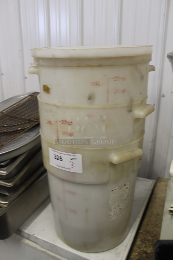 ALL ONE MONEY! Lot of 3 White Poly 22 Quart Containers w/ 2 Lids. - Image 3 of 3