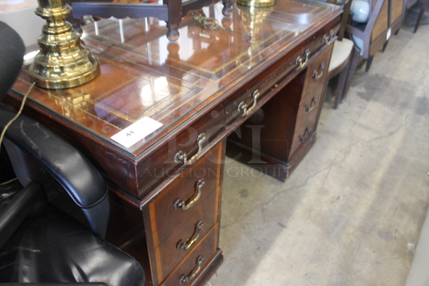 Wooden Desk w/ Drawers and Glass Desktop. - Image 2 of 6
