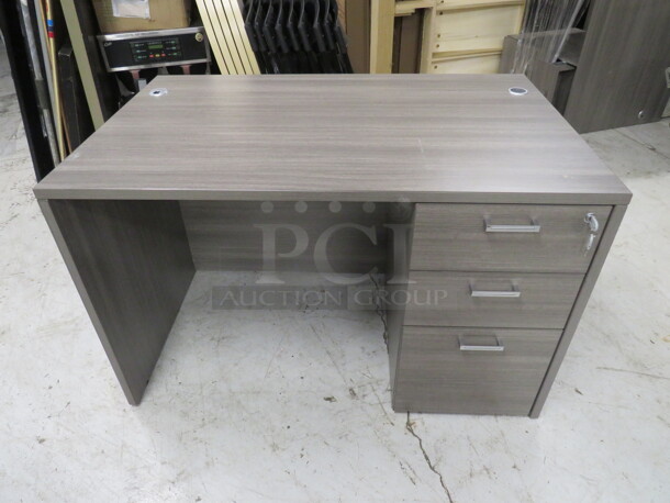 One Gray Desk With 3 Drawers With Key. 47X30X29.5 - Image 1 of 3