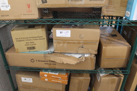 ALL ONE MONEY! Tier Lot of Various BRAND NEW SCRATCH AND DENT! Items Including Acrylic Drinking Glasses, Beverage Dispenser and Storage Bin Set