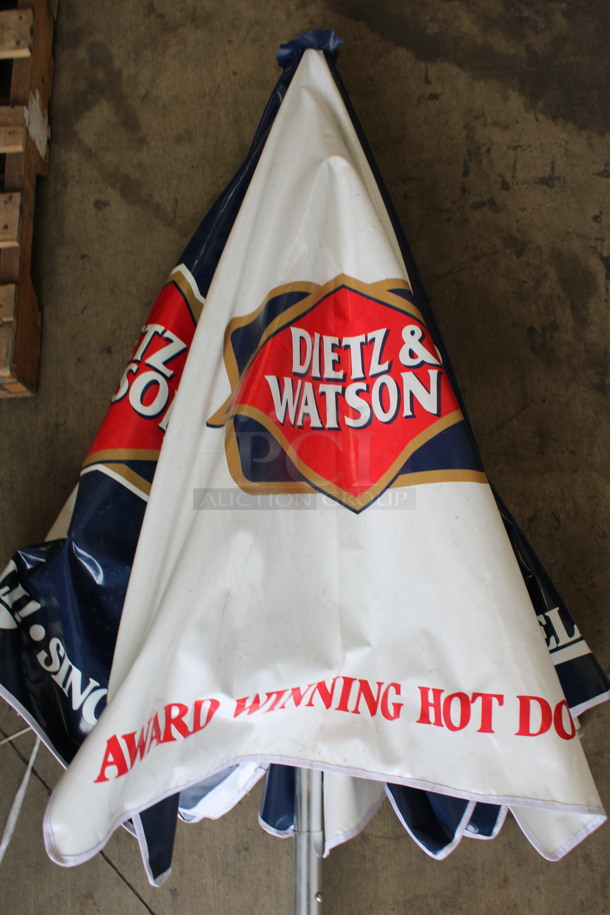 Dietz & Watson White and Blue Patio Umbrella. 90" - Image 2 of 4