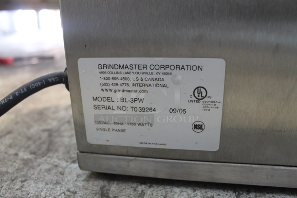 Grindmaster BL-3PW Stainless Steel Commercial Countertop 3 Burner Coffee Machine. 120 Volts, 1 Phase. - Image 7 of 7