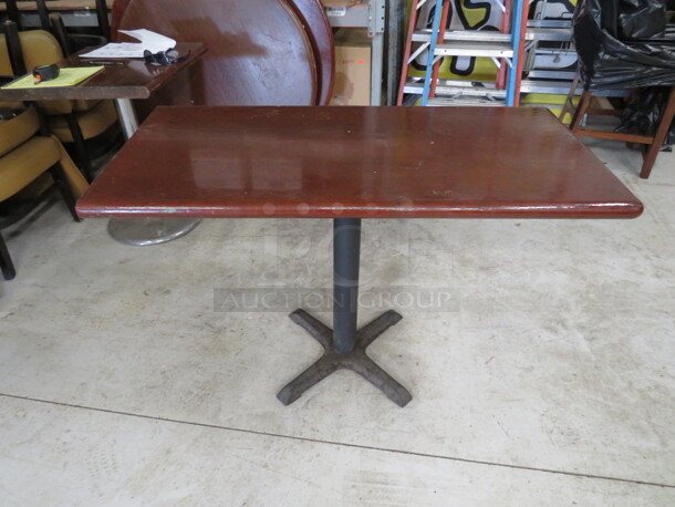 One 2 Inch Thick Solid Wooden Table Top On A Pedestal Base. 48X24X30