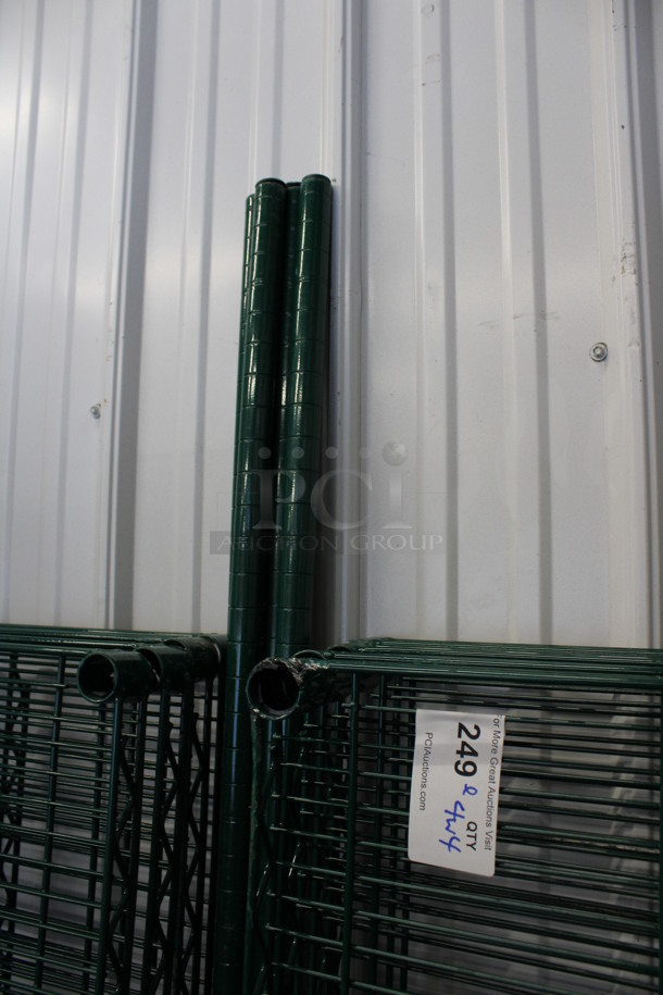 ALL ONE MONEY! Lot of 4 Green Finish Shelves and 4 Green Finish Poles! 60x18x1.5, 75" - Image 4 of 4