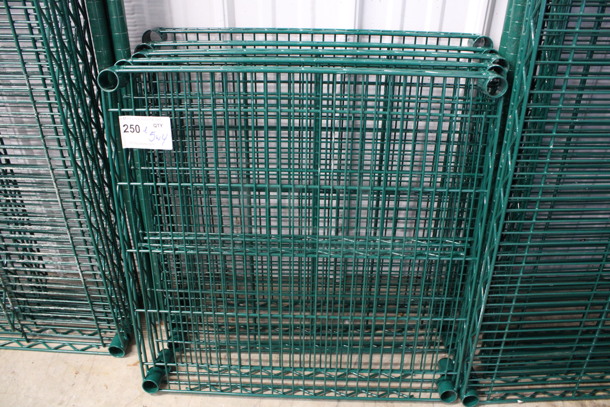 ALL ONE MONEY! Lot of 5 Green Finish Shelves and 4 Green Finish Poles! 24x24x1.5, 75