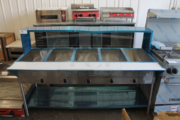 BRAND NEW SCRATCH AND DENT! Avantco 177STE5S Stainless Steel Commercial Electric Powered 5 Bay Steam Table w/ Under Shelf. 208/240 Volts, 1 Phase.  - Image 1 of 7