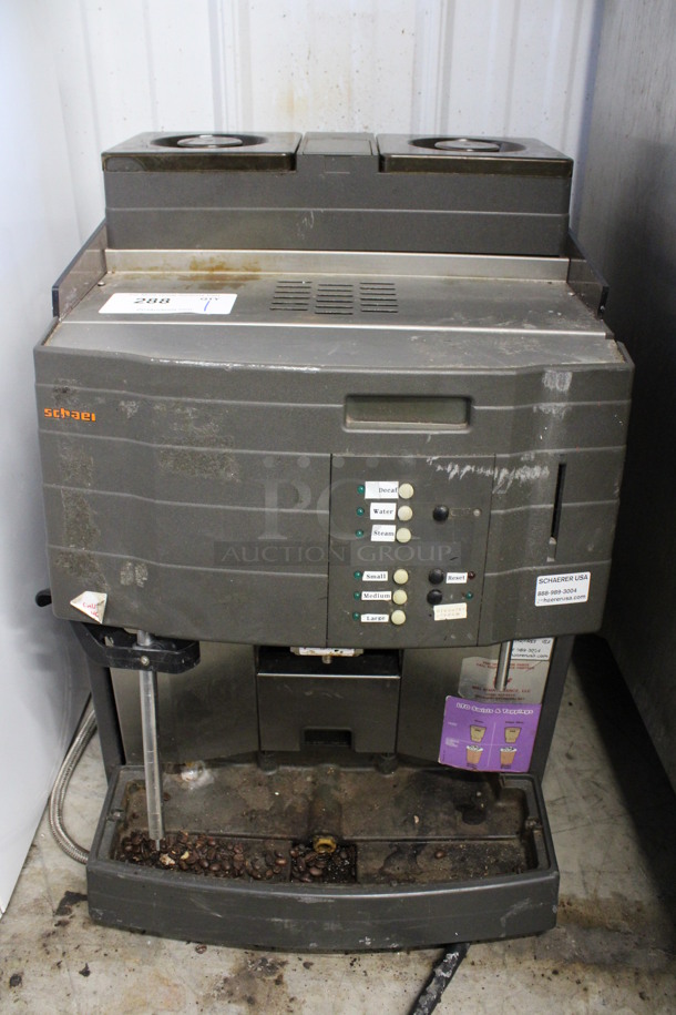 Schaerer Model Ambiente Stainless Steel Commercial Countertop Coffee Espresso Machine w/ Steam Wand. Missing Drip Tray Grate. 210 Volts. 17x21x24 - Image 1 of 6