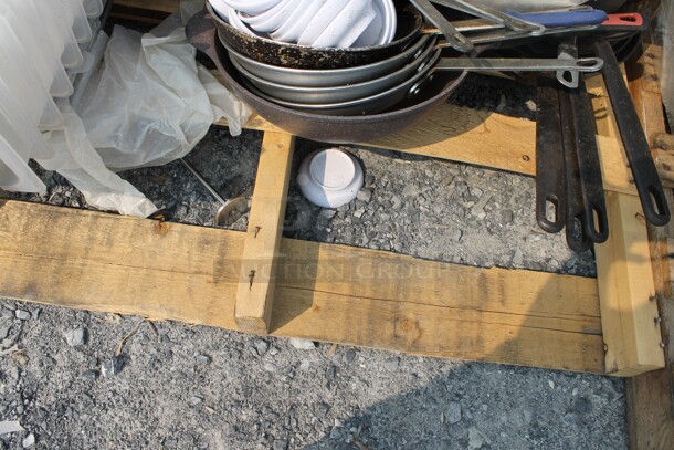 ALL ONE MONEY! Lot of Frying Pans, Drop-In Bins, Cake Pans, Salt And Pepper Shakers, Small White Bowls, Whisks, Tongs, AND MORE!  - Image 6 of 6