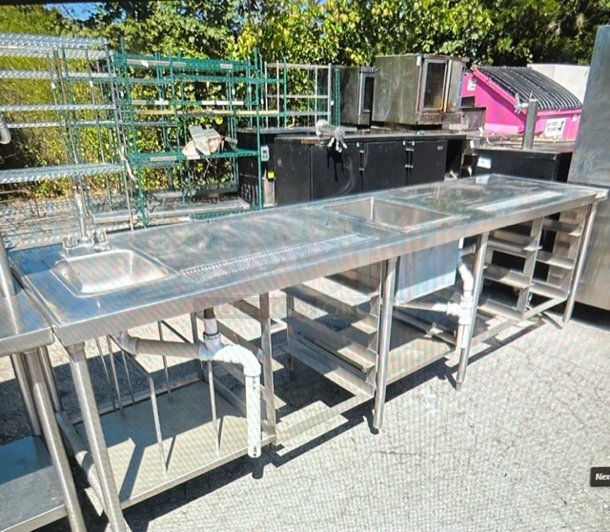 One Stainless Steel Table With A Sink, Faucet, 2 Drain Boards, 3 Dish Rack Holders. 120X30X35 - Image 1 of 5