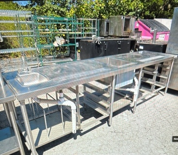 One Stainless Steel Table With A Sink, Faucet, 2 Drain Boards, 3 Dish Rack Holders. 120X30X35