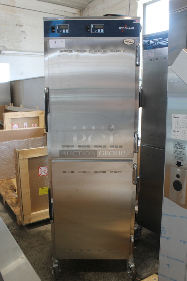 BRAND NEW! 2022 Alto Shaam 1200-UPS Commercial Stainless Steel Electric Double Deck Heating Holding Cabinet With Pan Racks on Commercial Casters. 120 V, 1 Phase. Tested and Working!   - Image 9 of 9