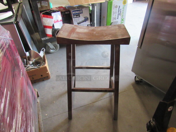 Wooden Saddle Type Bar Stool With Foot Rest. 3XBID. 