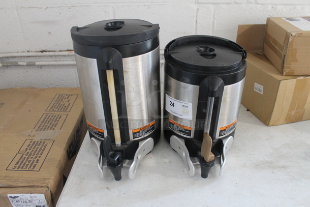 2 Bunn (27850 0209 and 27850 0210 Commercial Stainless Steel Infusion Series Soft Heat Thermal Coffee Servers With Black Tops In 1.0 Gallon And 1.5 Gallon. 2 Times Your Bid! 
9x12.5x11, 9x12x14.5