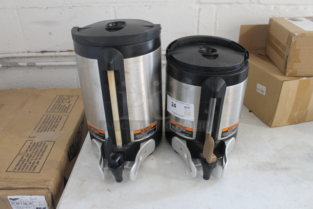 2 Bunn (27850 0209 and 27850 0210 Commercial Stainless Steel Infusion Series Soft Heat Thermal Coffee Servers With Black Tops In 1.0 Gallon And 1.5 Gallon. 2 Times Your Bid! 
9x12.5x11, 9x12x14.5 - Image 1 of 6
