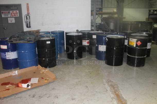 ALL ONE MONEY! Lot of 22 Barrels; Hexylene Glycol, Benzyl Alcohol, Acryloid Resin. BUYER MUST REMOVE. - Image 1 of 12