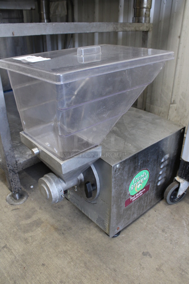 2016 Olde Tyme Model PN2 Stainless Steel Commercial Countertop Single Hopper Peanut Butter Mill Nut Grinder. 115 Volts, 1 Phase. 11x21x21. Tested and Working!