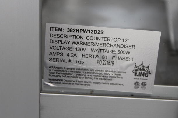 BRAND NEW SCRATCH AND DENT! 2022 Carnival King 382HPW12D2S Stainless Steel Commercial Countertop 12" Full Service Warmer / Merchandiser. 120 Volts, 1 Phase. Tested and Working! - Image 7 of 7