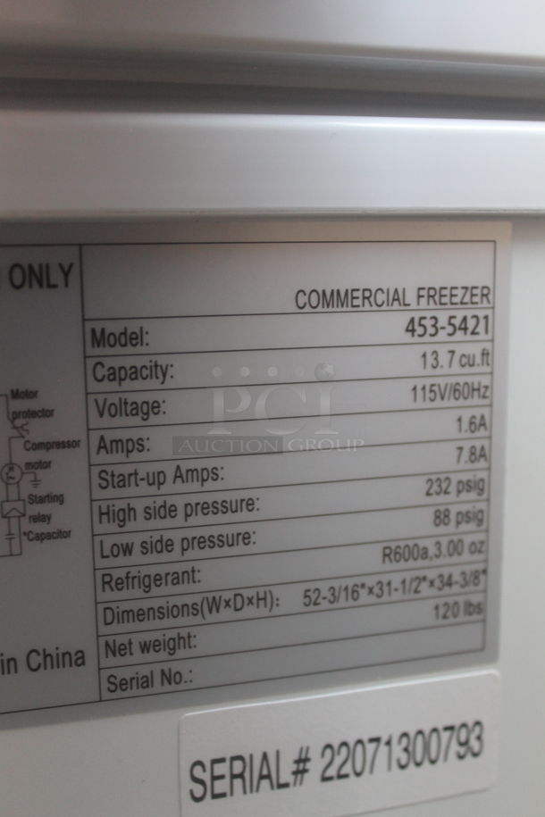 453-5421 Metal Commercial Chest Freezer. 115 Volts, 1 Phase. Tested and Powers On But Does Not Get Cold - Image 4 of 4